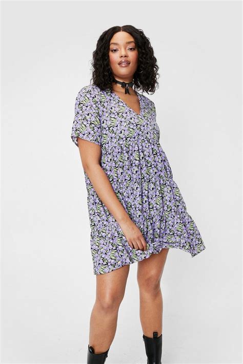 Womens Plus Size Floral V Neck Smock Dress Boohoo Uk