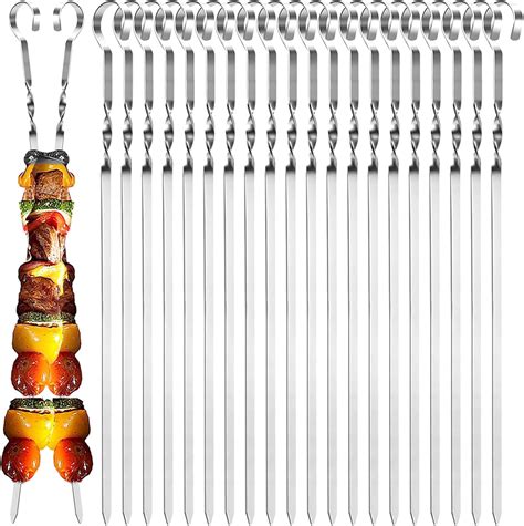 Gaohan Metal Skewers For Grilling 20 Pcs Flat Bbq Kebab Rack