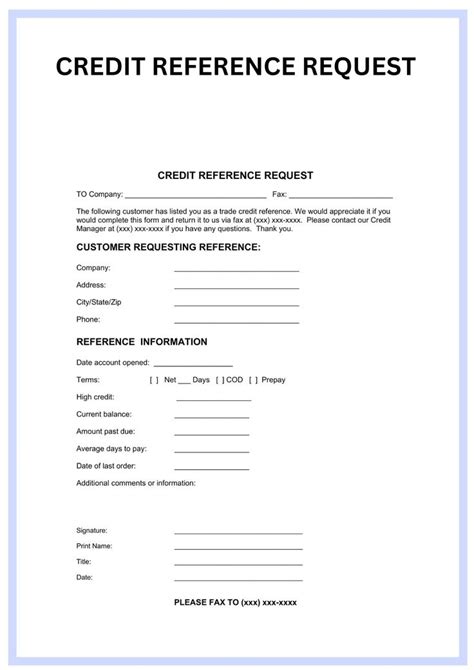 Sample Printable Credit Reference Form Forms Template 2024 Legal Forms Reference Template