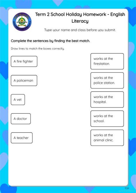 Term 2 School Holiday Homework English Literacy Interactive Worksheet Topworksheets