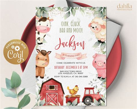 Editable Farm Birthday Invitation Barn Animals Party Invite Etsy Canada