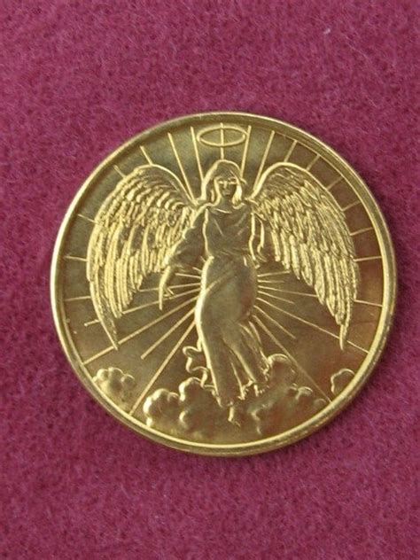 Gold Tone Angel Pocket Medal Medallion Coin