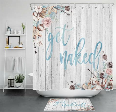 INPERCUST Rustic Farmhouse Get Naked Cotton Shower Curtain With Wood