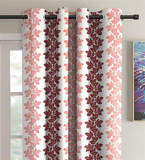 Buy Pink Floral Polyester Ft Semisheer Eyelet Window Curtains Set Of