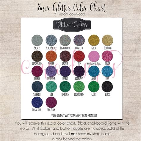 Siser Glitter Color Chart Vinyl Color Chart Use In Your Etsy