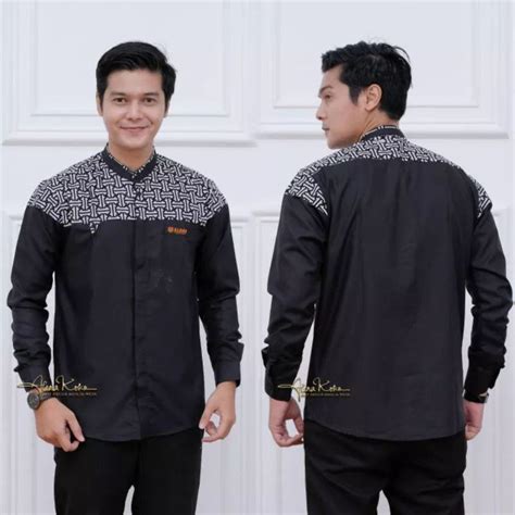 Jual Baju Kemeja Koko Pria Dewasa Lengan Panjang Kombinasi Batik Motif