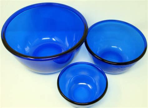 Anchor Hocking Vintage Ovenware Set Of 3 Cobalt Blue Glass Mixing