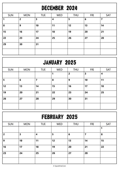 December 2024 January 2025 Calendar Templates Spootviral