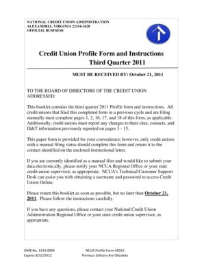 Fillable Online Ncua Credit Union Profile Form And Instructions Third