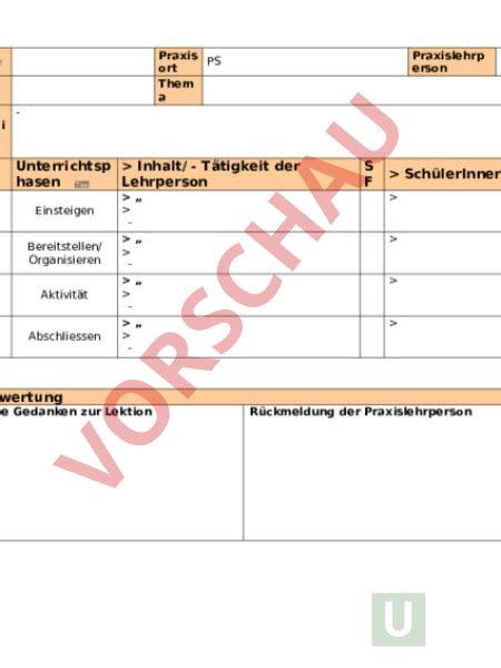 Arbeitsblatt Planungsraster Administration Methodik Lehr Und