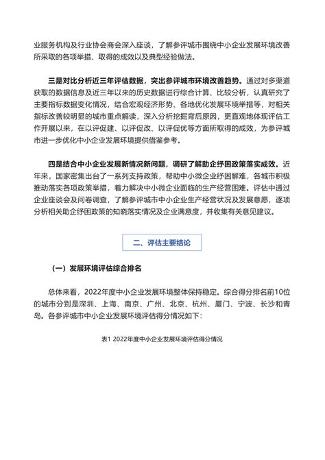 中国中小企业发展促进中心：2022年度中小企业发展环境评估报告 先导研报