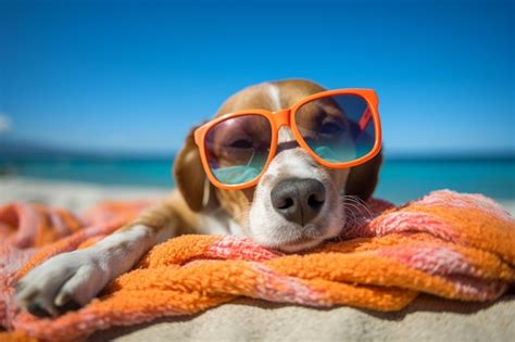 Premium Ai Image Dog Wearing Sunglasses On The Beach