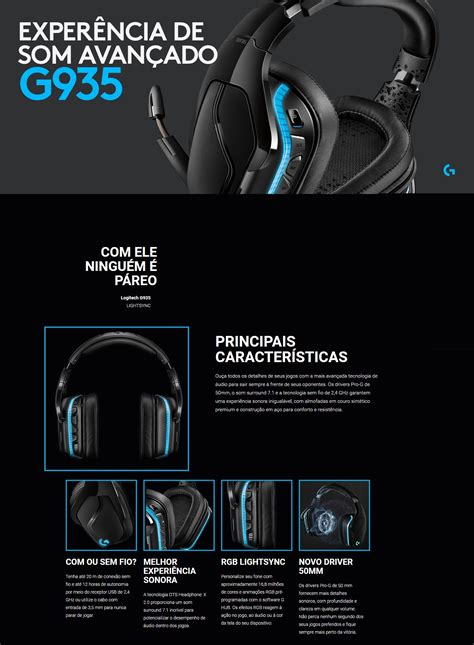 Headset Gamer Logitech Gaming G935 Lightsync Rgb Wirelles Dolby Digital Surround 71 981 000742