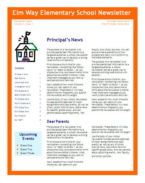 Elementary School Newsletter Template