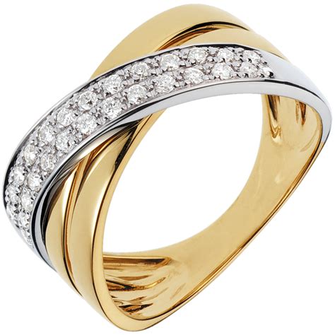 Breiter Ring Saturn Gelb und Weißgold 0 26 Karat 26 Diamanten