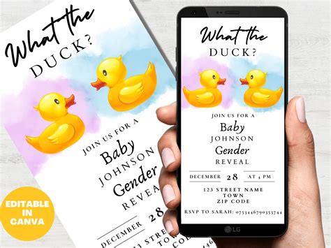 Rubber Duck Themed Gender Reveal Invitation Template Digital Download