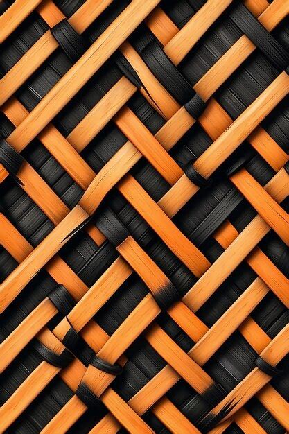 Premium Photo Wooden Bamboo Weaving Pattern Black And Orange Braided