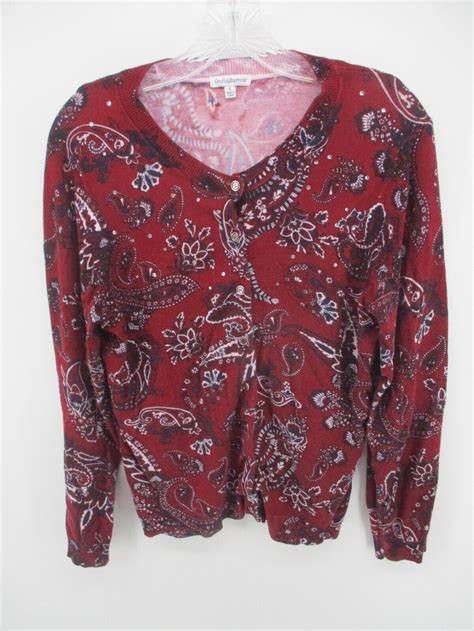 Croft Barrow Cardigan Long Sleeve Round Neck Colorful Paisley