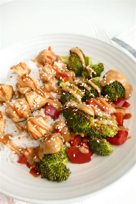 Roasted Broccoli And Tofu Bowls With Peanut Sauce