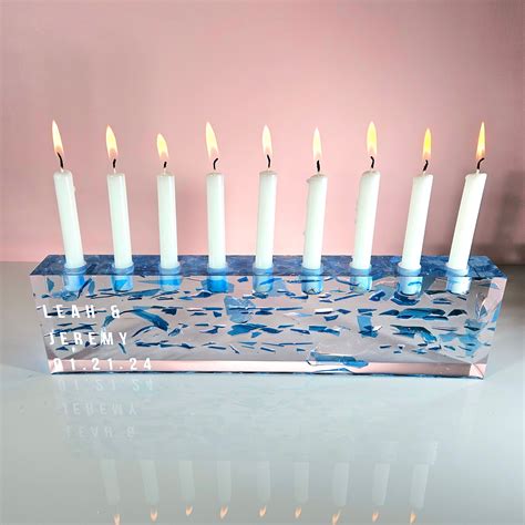 Menorah Candle With Chuppah Broke Smash Glass Preservation Resin Jewish Wedding Art Piece T