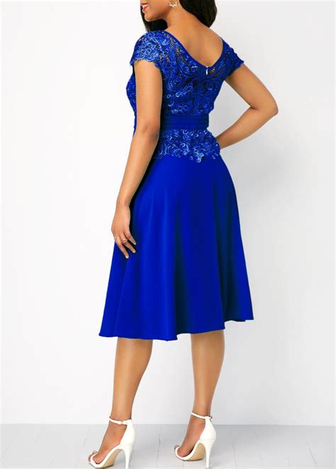 Tie Waist Cap Sleeve Lace Panel Dress Usd 39 80