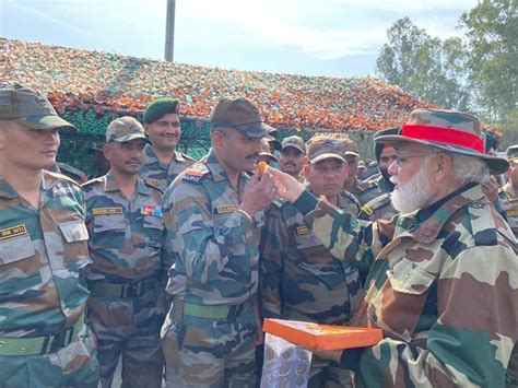 Prime Minister Narendra Modi Celebrates Diwali With Indiansoldier In