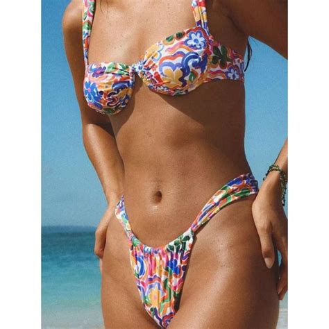 Floral Print Micro Bikini Set Sexy Thong Swimwear For Women