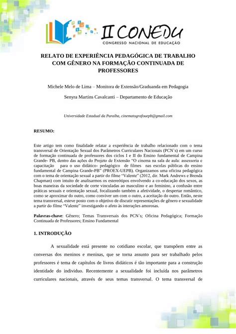 PDF RELATO DE EXPERIÊNCIA PEDAGÓGICA DE TRABALHO transversal de