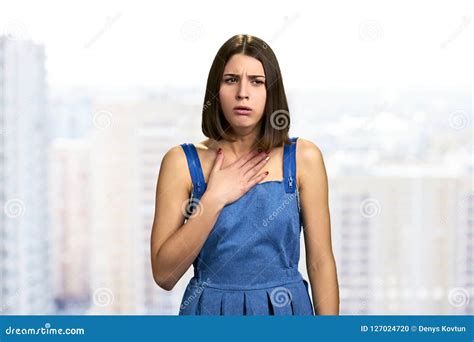 Beautiful Brunette Woman Suffering From Cough Stock Photo Image Of Background Hand