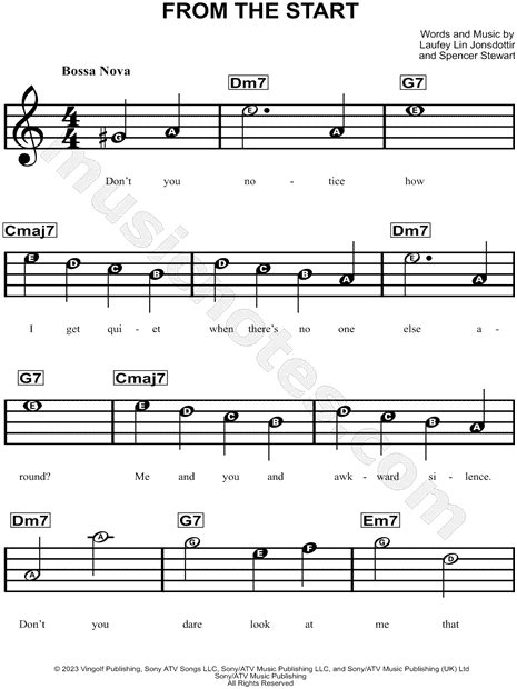 Signature Score From The Start Laufey Sheet Music For Beginners In