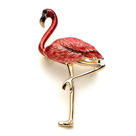 Pink Flamingo Pin 2 Gold Plated Enamel Brooch Iconic Tropical Bird