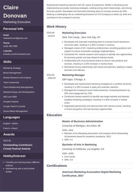 Marketing Executive Resume Sample And How To Guide 2025