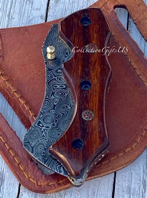 WOODSIE Raindrop Damascus Rosewood Mosaic Folding Knife Etsy