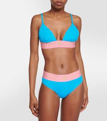 Greca Border Bikini Top In Blue Versace Mytheresa