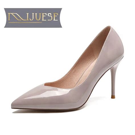 MLJUESE Women Pumps Thin Heels Autumn Spring Patent Leather Pointed Toe