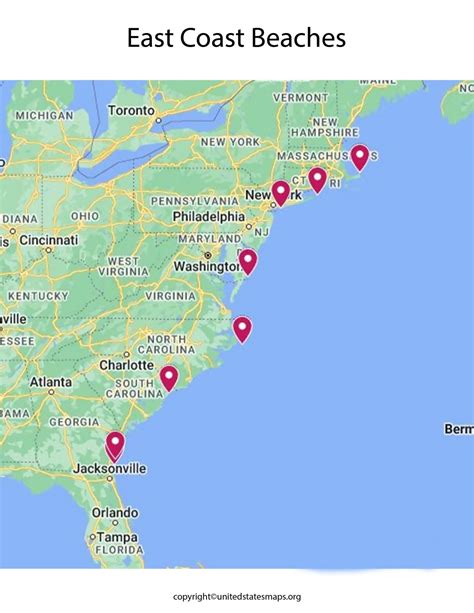 East Coast Beaches Map | Map of East Coast Beaches