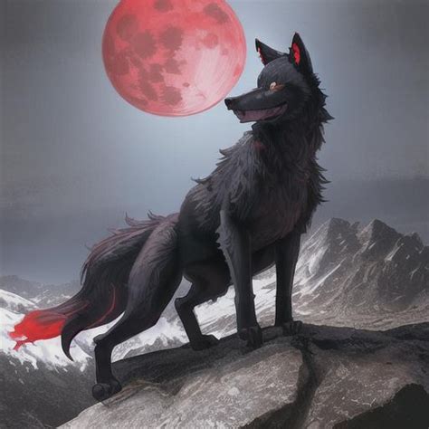 A Hyper Realistic Black Wolf With A Red Moon Super R Openart