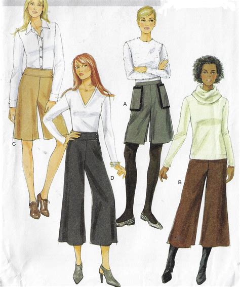 Womens Culottes In 3 Lengths Gaucho Pants With Variations Oop Etsy Butterick Sewing Pattern