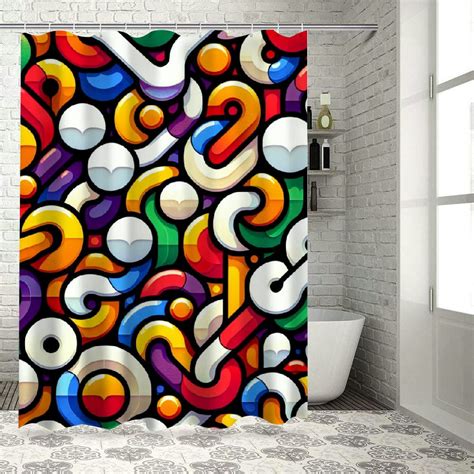 Lzatpd Retro 70s Checkered Shower Curtain Colorful Abstract Wavy Swirl