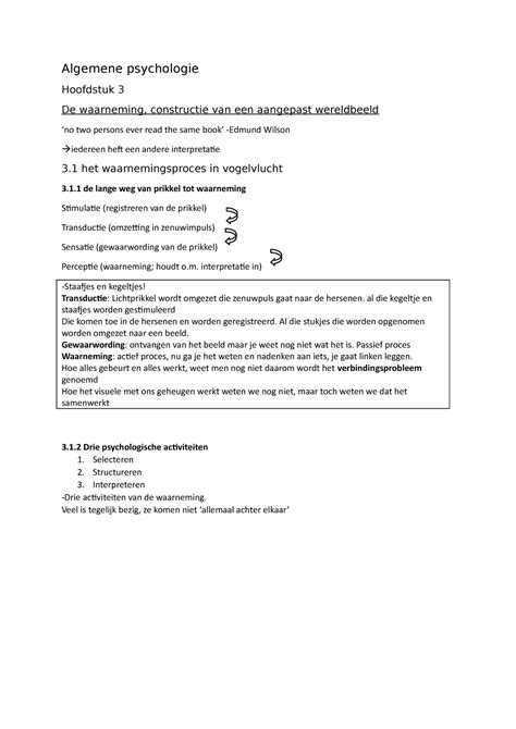 Algemene Psychologie HS 3 Vives Studocu