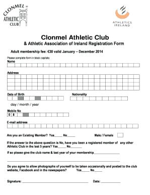 Fillable Online Athletic Association Of Ireland Registration Form Fax