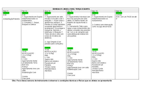 Planilha De Treinamento Do Volei Obs Foco Dessa Semana De