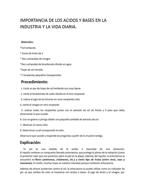 Importancia De Los Acidos Y Bases En La Industria Y La Vida Diaria Pdf