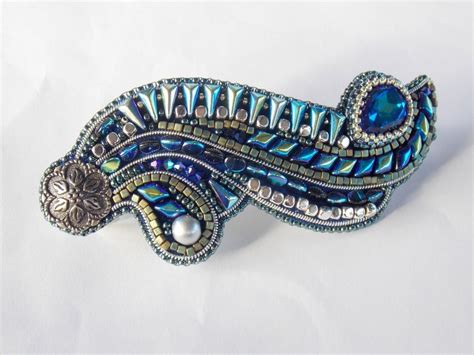 Metal Blue Barrette Swarovski Hairpin Bead Embroidery Seed Etsy