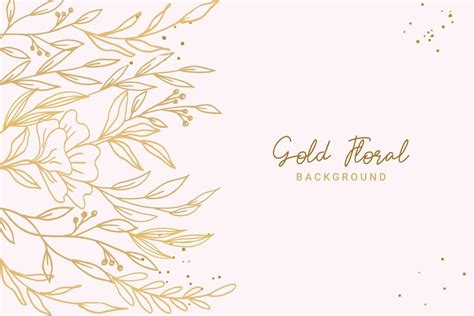 Elegant Golden Floral Background With Hand Drawn Flowers And Leaves