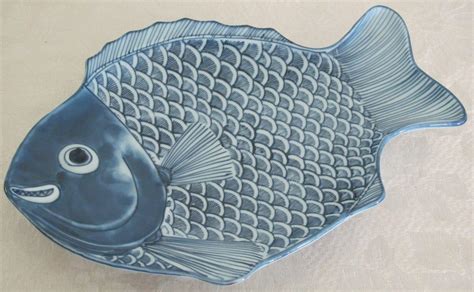 Fitz Floyd Blue White Fish Platter Handpainted Japan