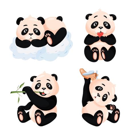 Premium Vector | Set of cute baby pandas illustration