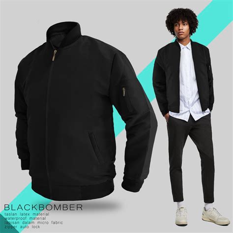 Jual Jaket Bomber Hitam Taslan Shopee Indonesia