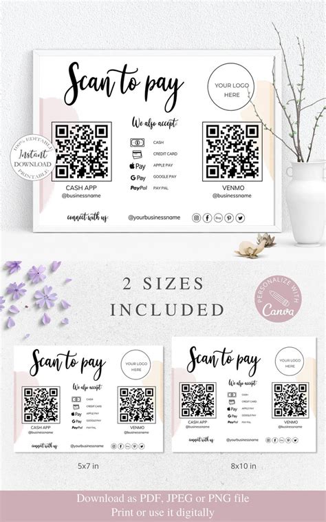 Editable Scan To Pay Card Canva Template Qr Code Sign Etsy