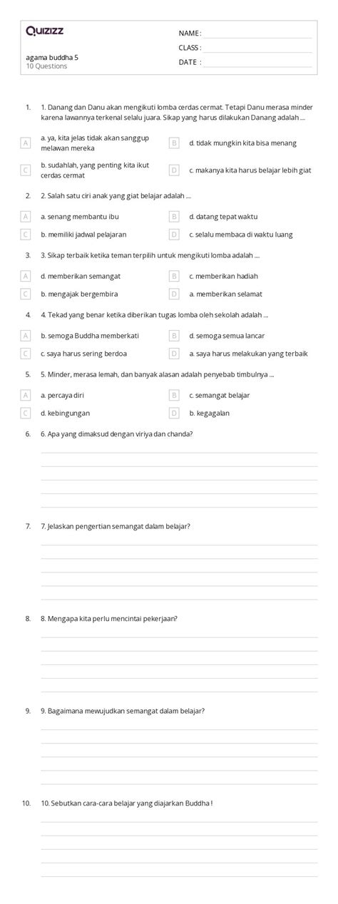 Lembar Kerja Asal Usul Agama Budha Untuk Kelas Di Quizizz